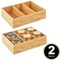 mDesign Bamboo Divided Tea, Drink, or Food Organizer Box, 2 Pack, Natural Wood